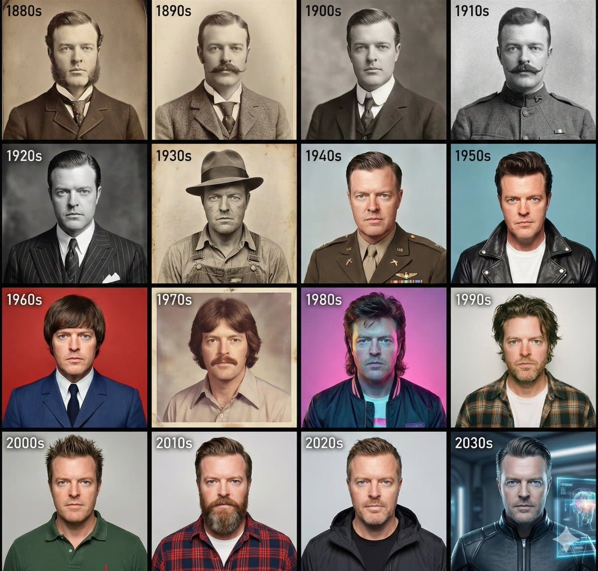 Crea una griglia 4×4 che rispecchi lo stile dell'epoca