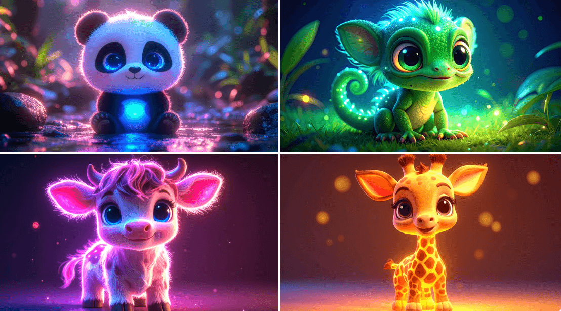 Cute neon-lit animals