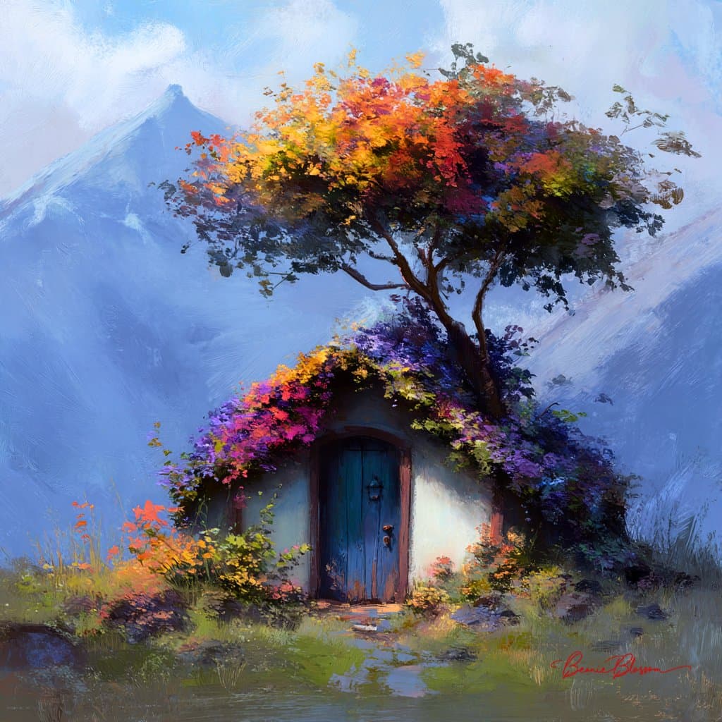 A small house made of flowers