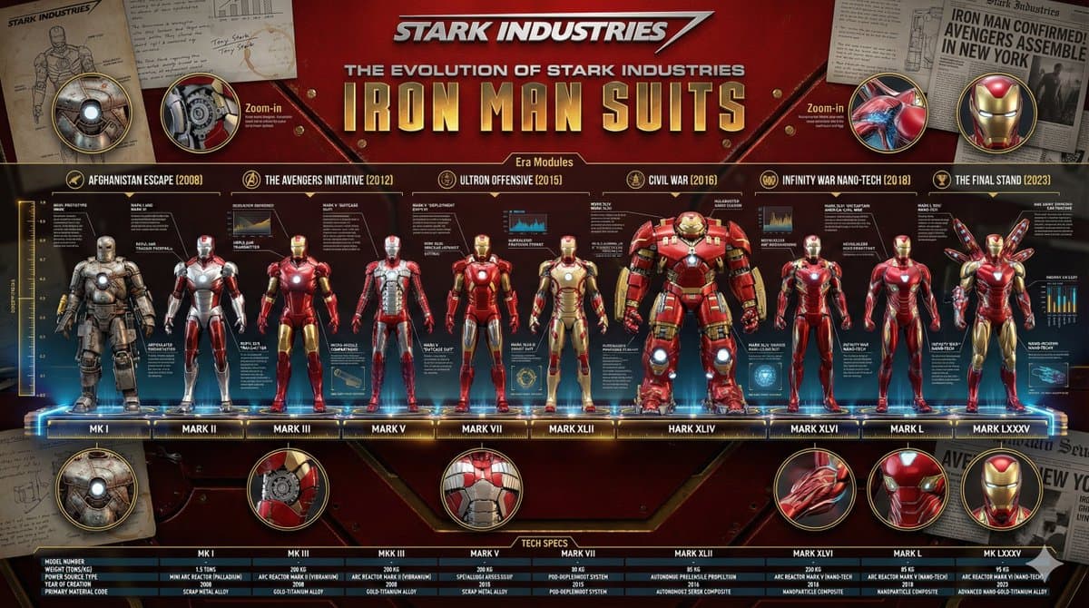 L'evoluzione della tuta di Iron Man della Stark Industries