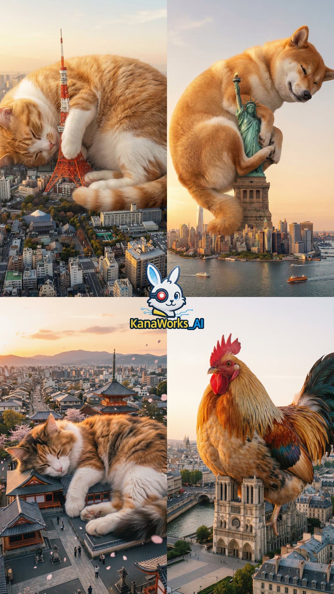 东京塔被一只超级巨大的猫占据